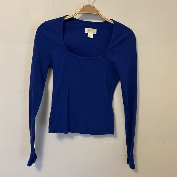Anthropologie Maeve Long‎ Sleeve Top Scoop Neck Small Blue Basic Closet Staple - Picture 1 of 6